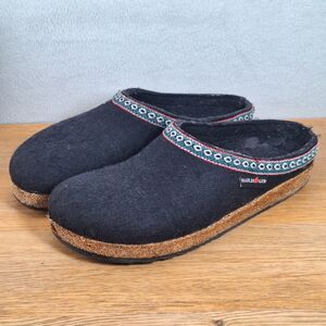 Haflinger Womens GRIZZLY Black Wool Clogs Slippers Sz 40 /US 9